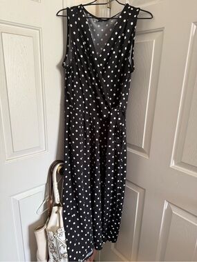 Nina Leonard black and white polka dot jumpsuit wide leg